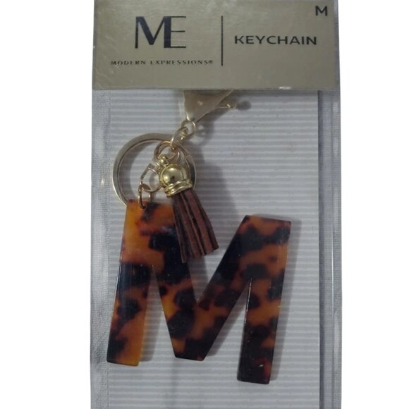 ME Accessories - Modern Expressions Keychain – Letter “M” Brown Marble Tassel Fob